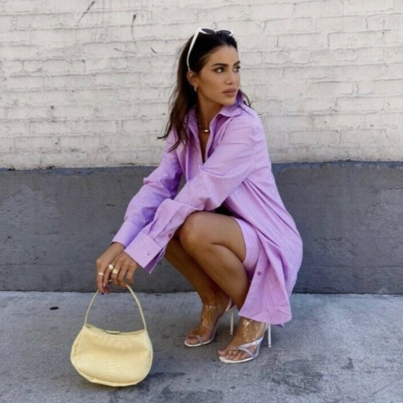 Camila Coelho Elliot Shirt Dress Pink Lilac Gingham Check Revolve Small - Picture 3 of 9